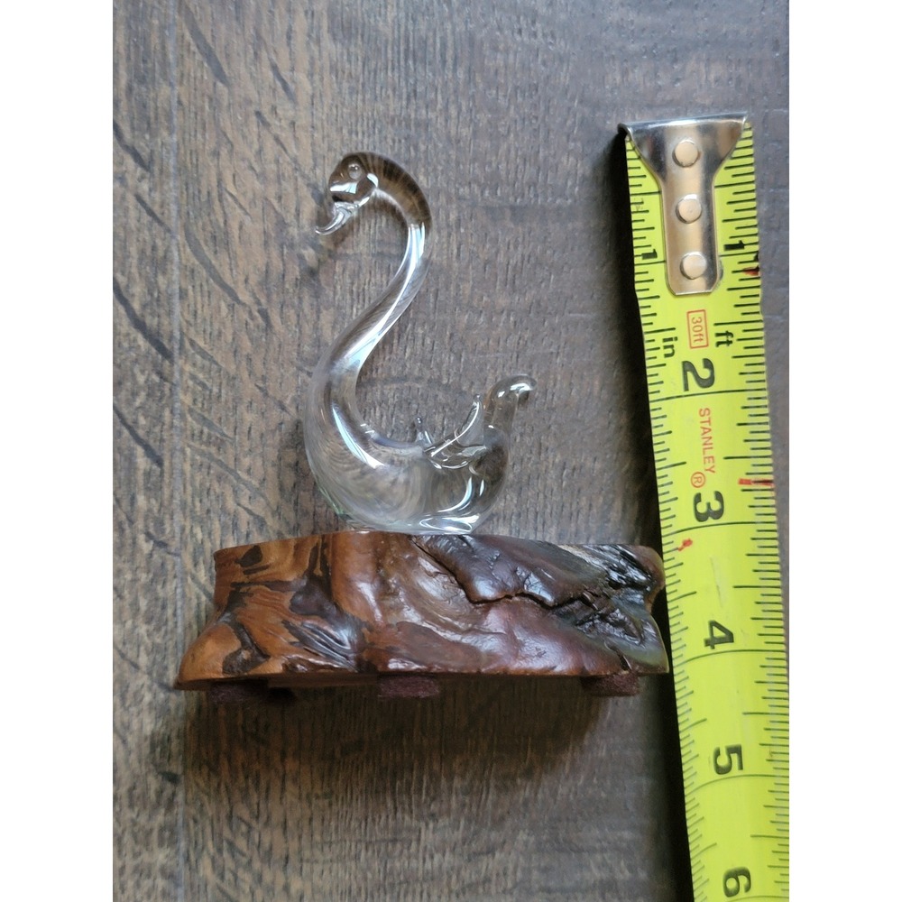 Glass Swan Figurine on Wood Base‎ Decorative Bird Sculpture